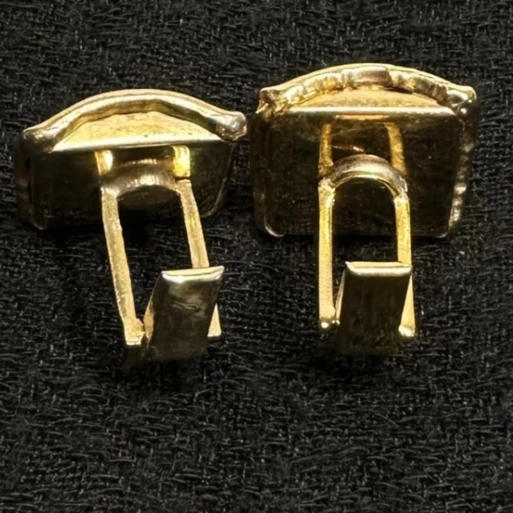 Vintage Gold Tone Cufflinks Tie‎ Bar Set MOP Rhinestone Square